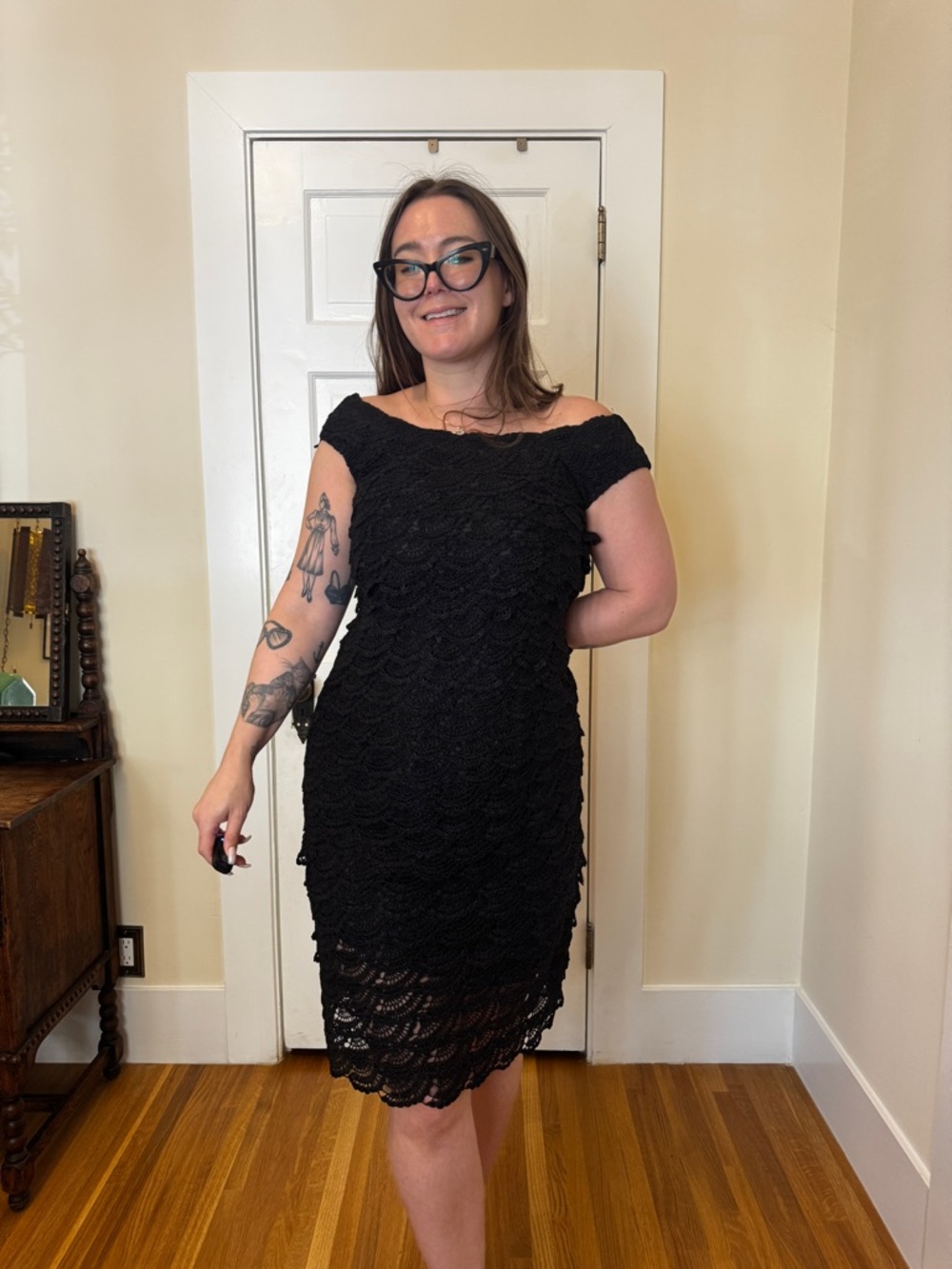 60s Vintage Black Lace Wiggle Dress Sz M